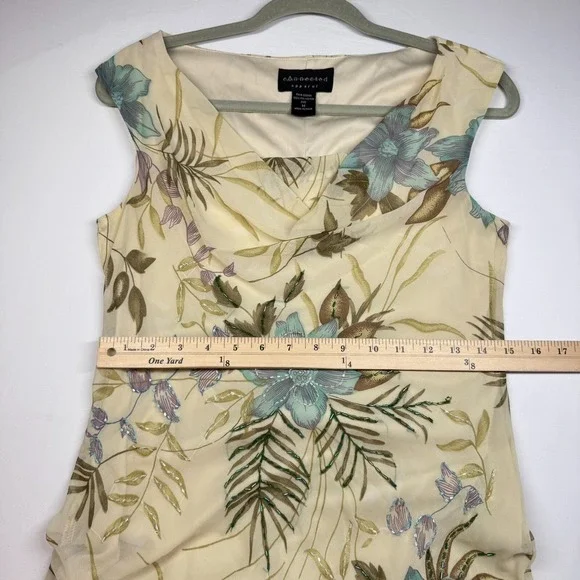 Y2K Floral Midi Dress Beaded Sz M / S Drape Cowl Babydoll Cottage Fairy READ - Picture 10 of 16